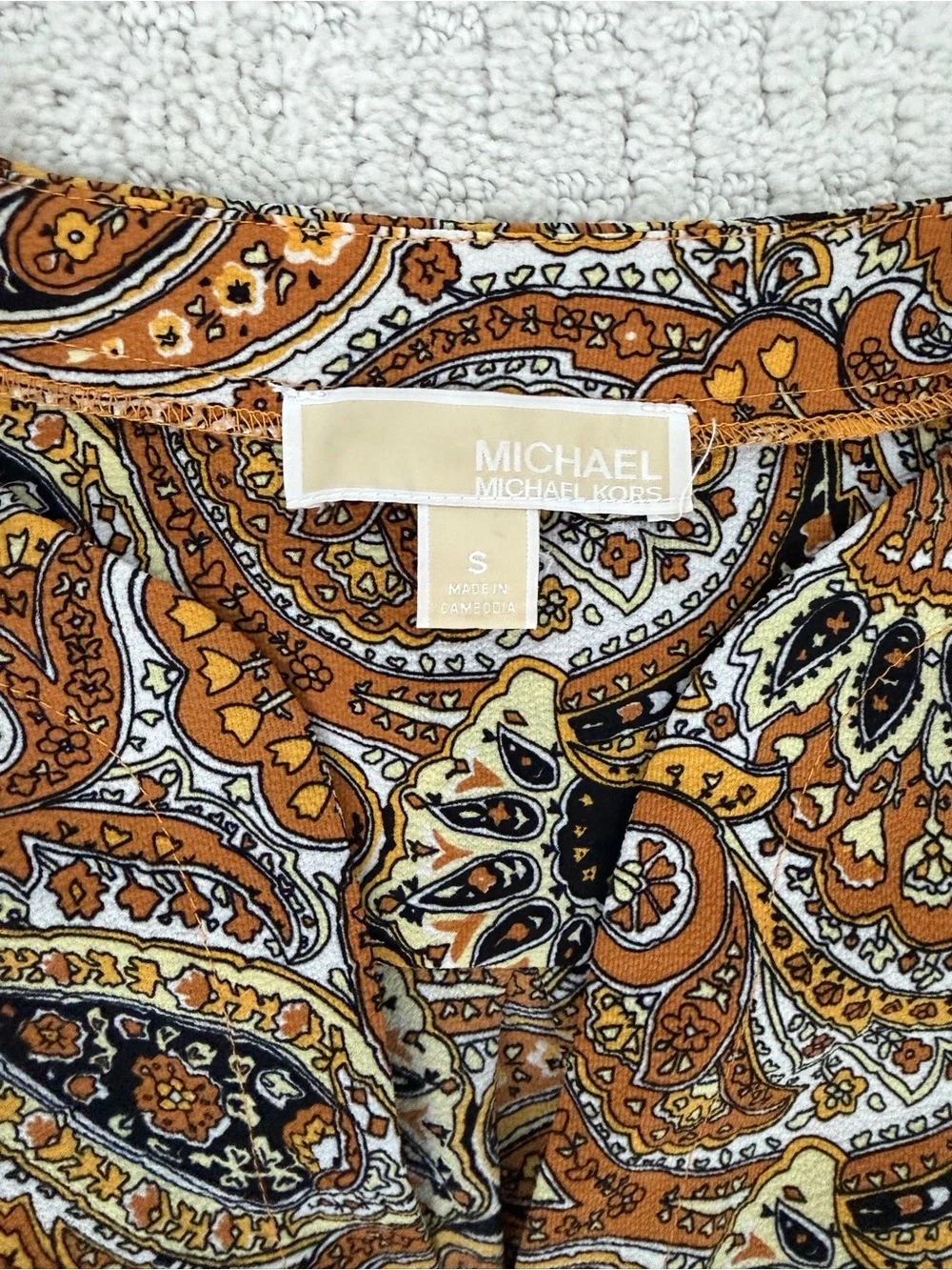 Michael‎ Kors Printed Tie-Sleeve Blouse in Mustard Paisley